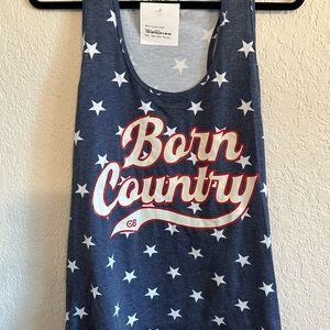 “Born Country” with stars tank top. Sizes S, M, L and XL.